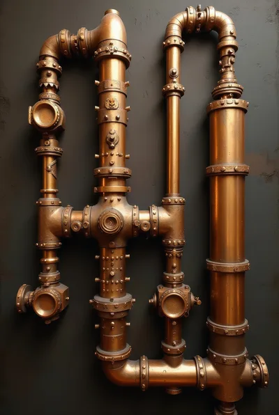 Intricate Steampunk Copper Pipe System Wall Installation