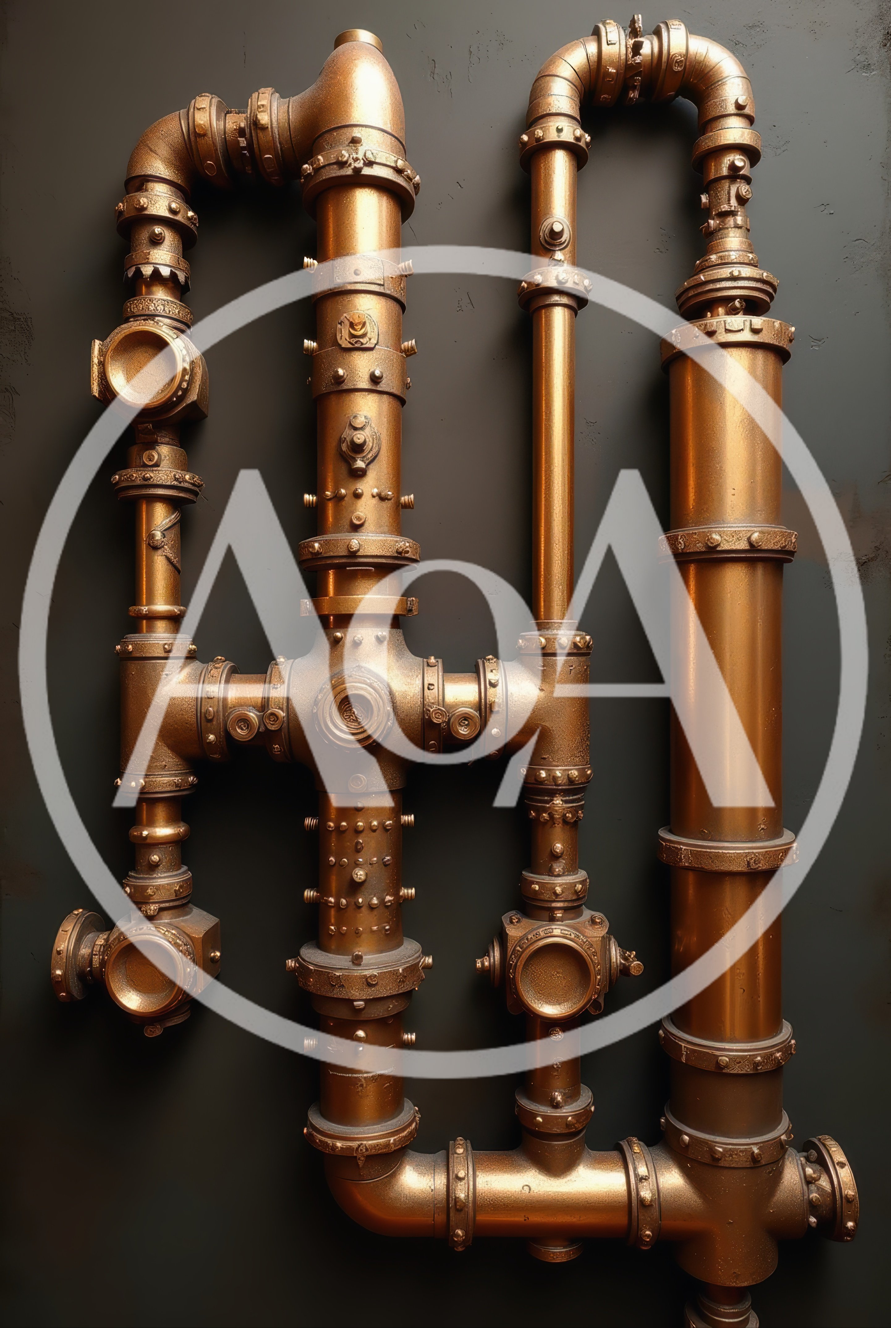 Intricate Steampunk Copper Pipe System Wall Installation