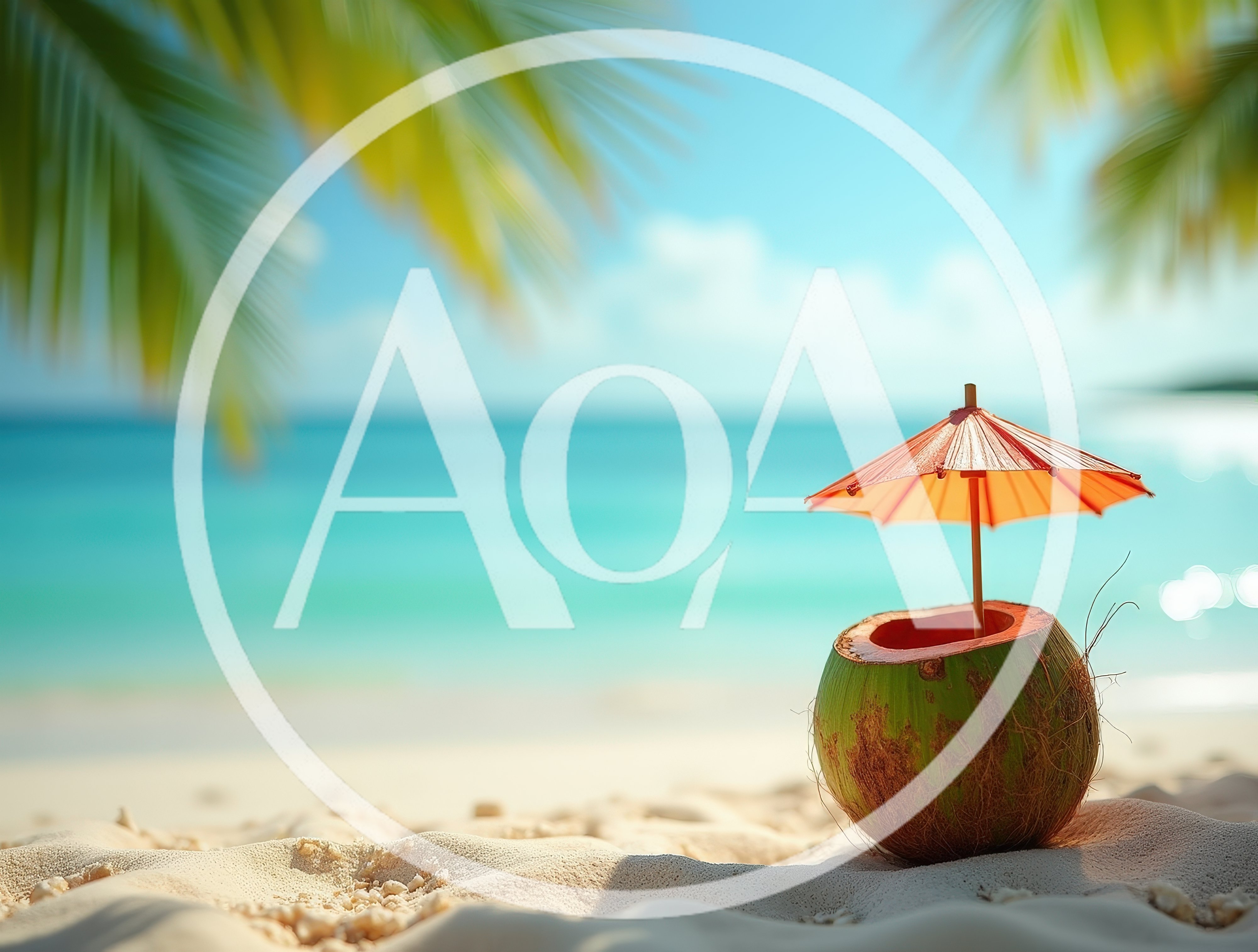Fresh Coconut Drink With Umbrella On Tropical Beach