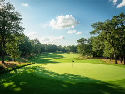 Scenic Golf Course Green With Flagstick