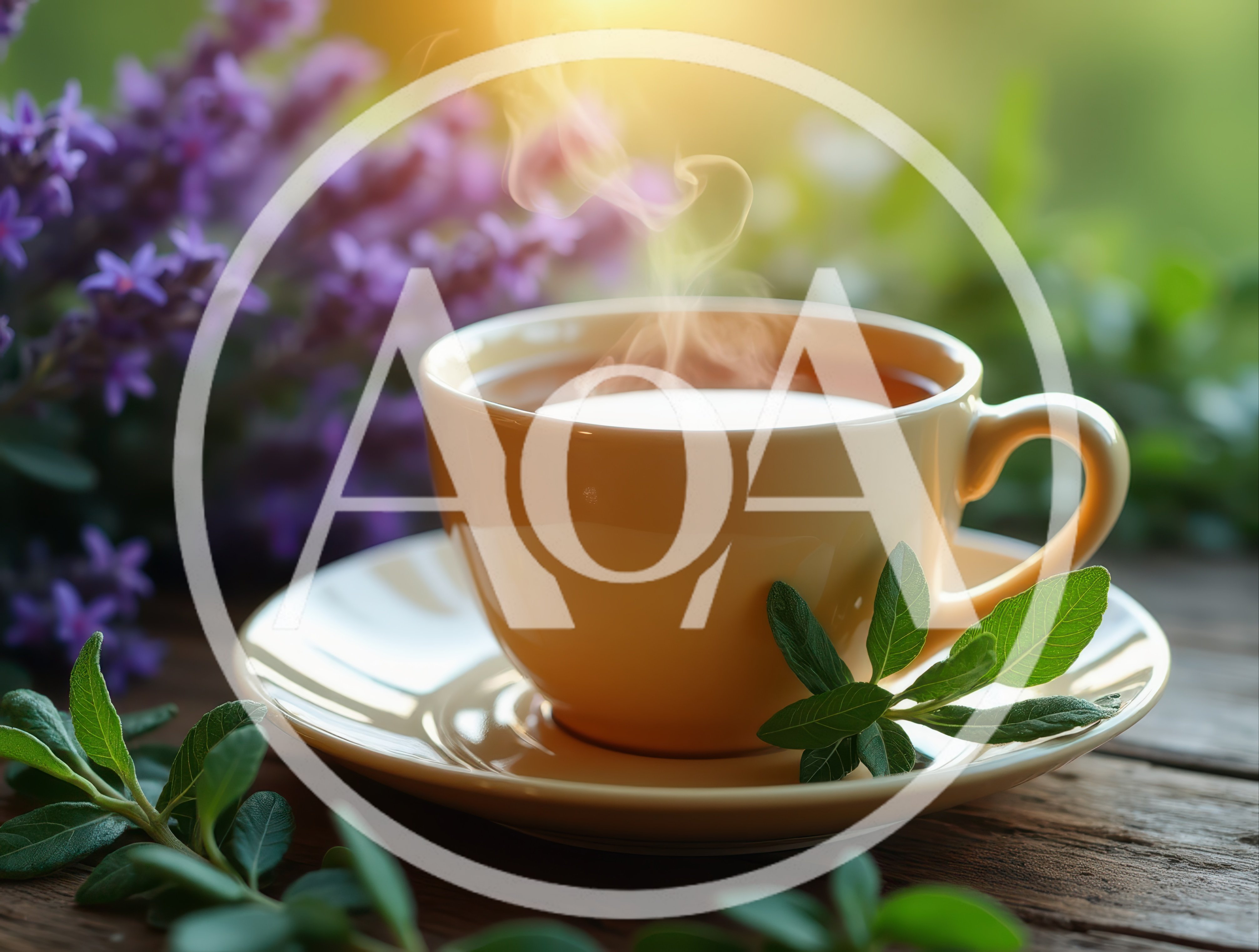 Steaming Cup Of Herbal Tea With Fresh Sage Leaves