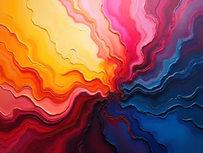 Abstract Oil Painting With Vibrant Swirling Color Waves