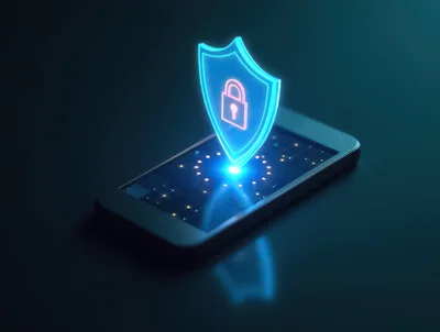 Digital Security Shield Hologram Above Smartphone Screen