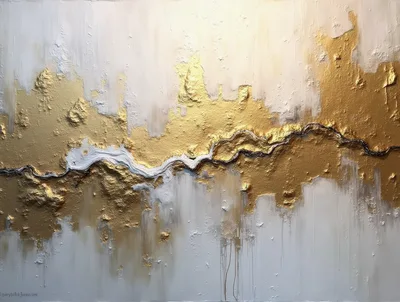 Abstract Gold And White Textured Oil Painting