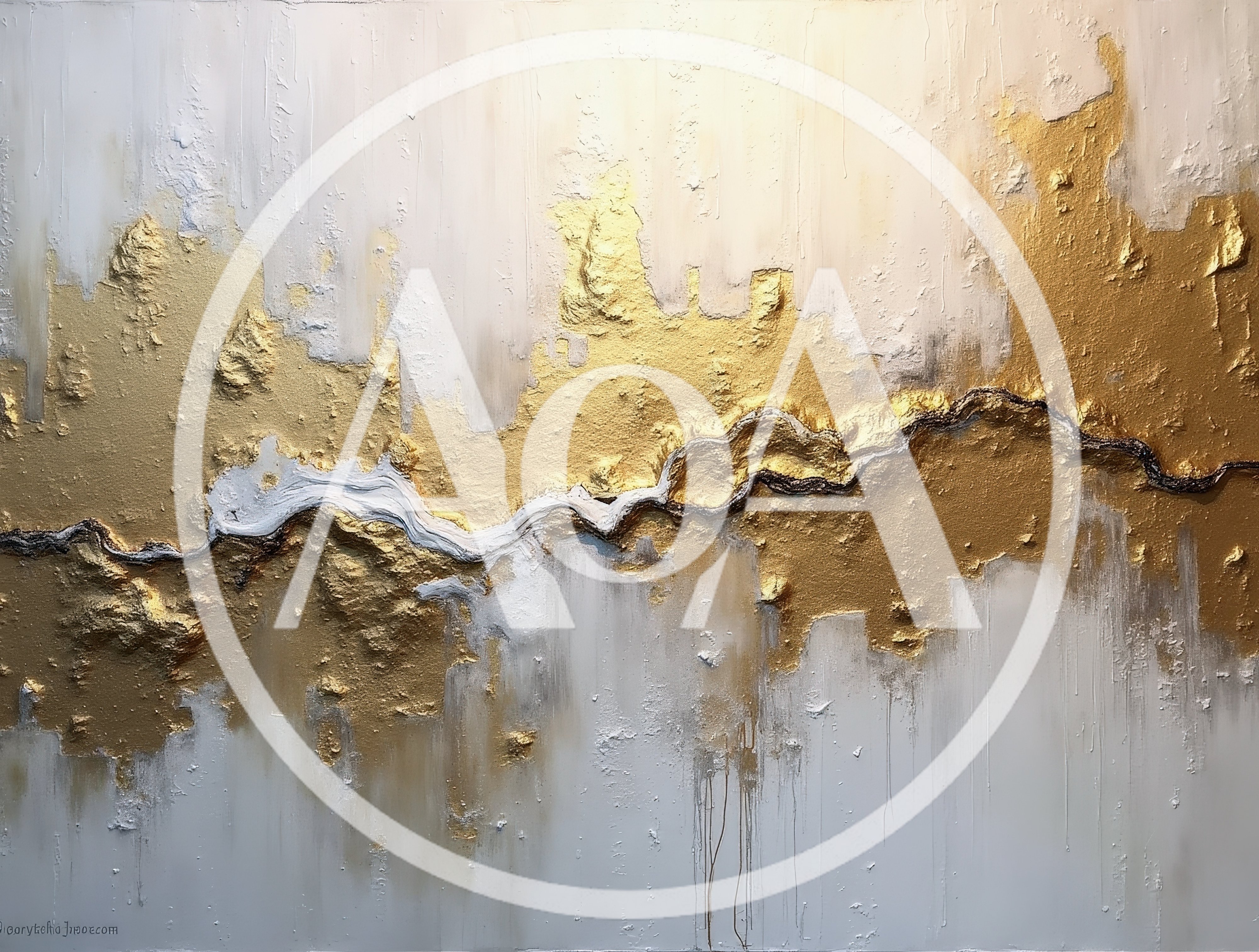 Abstract Gold And White Textured Oil Painting