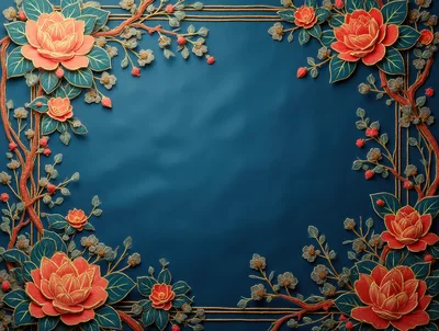 Floral Decorative Frame With Red Camellias