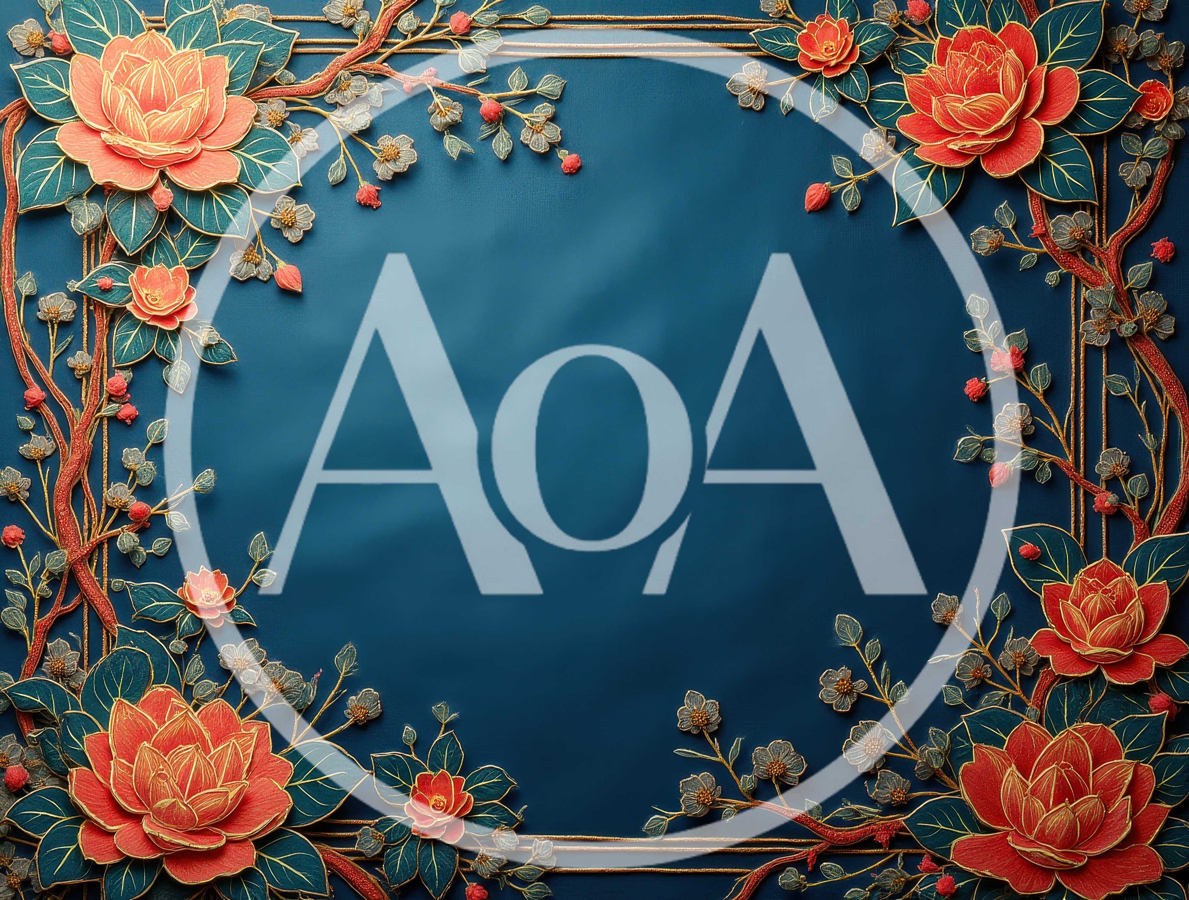 Floral Decorative Frame With Red Camellias