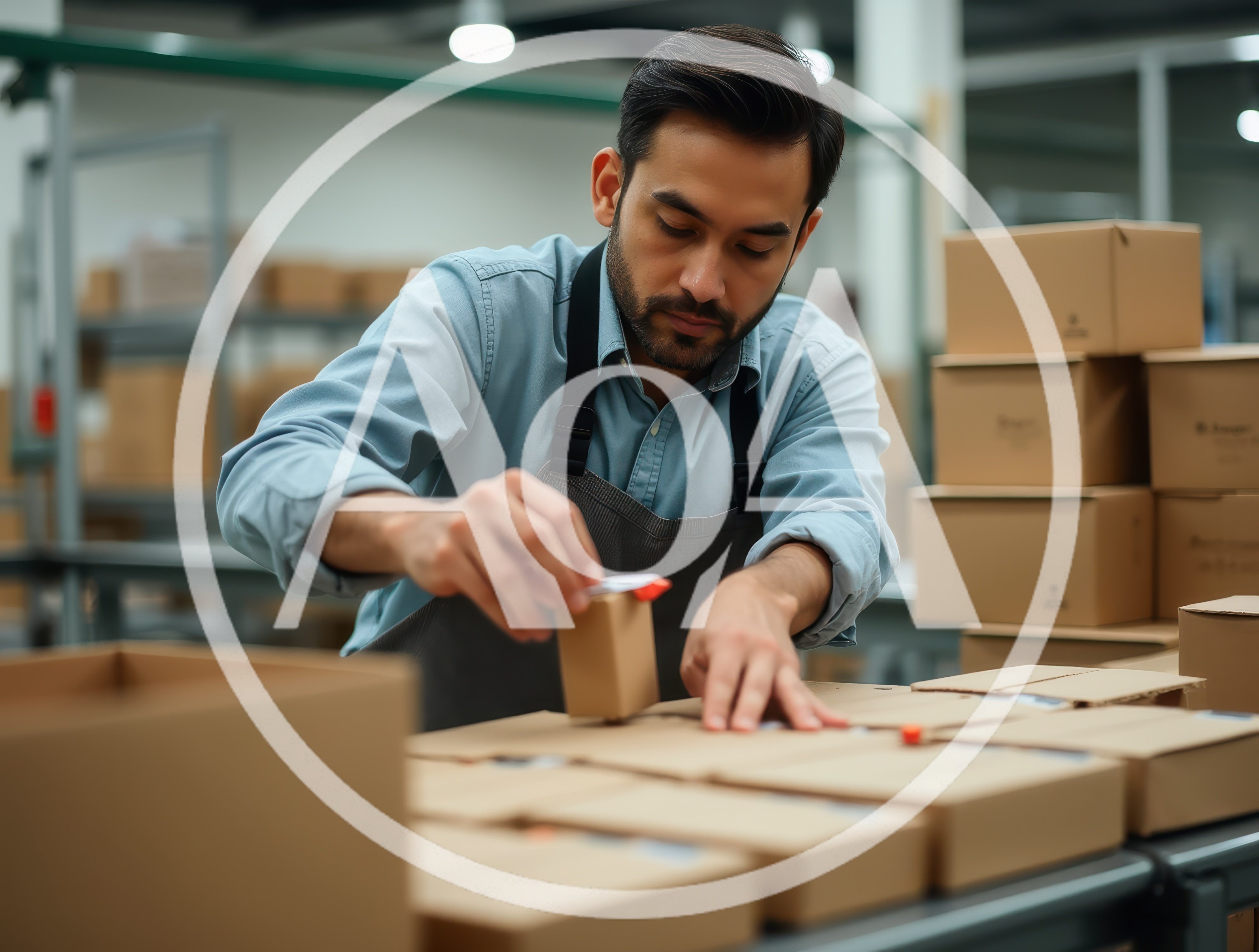 Warehouse Worker Packing Cardboard Boxes For Shipment