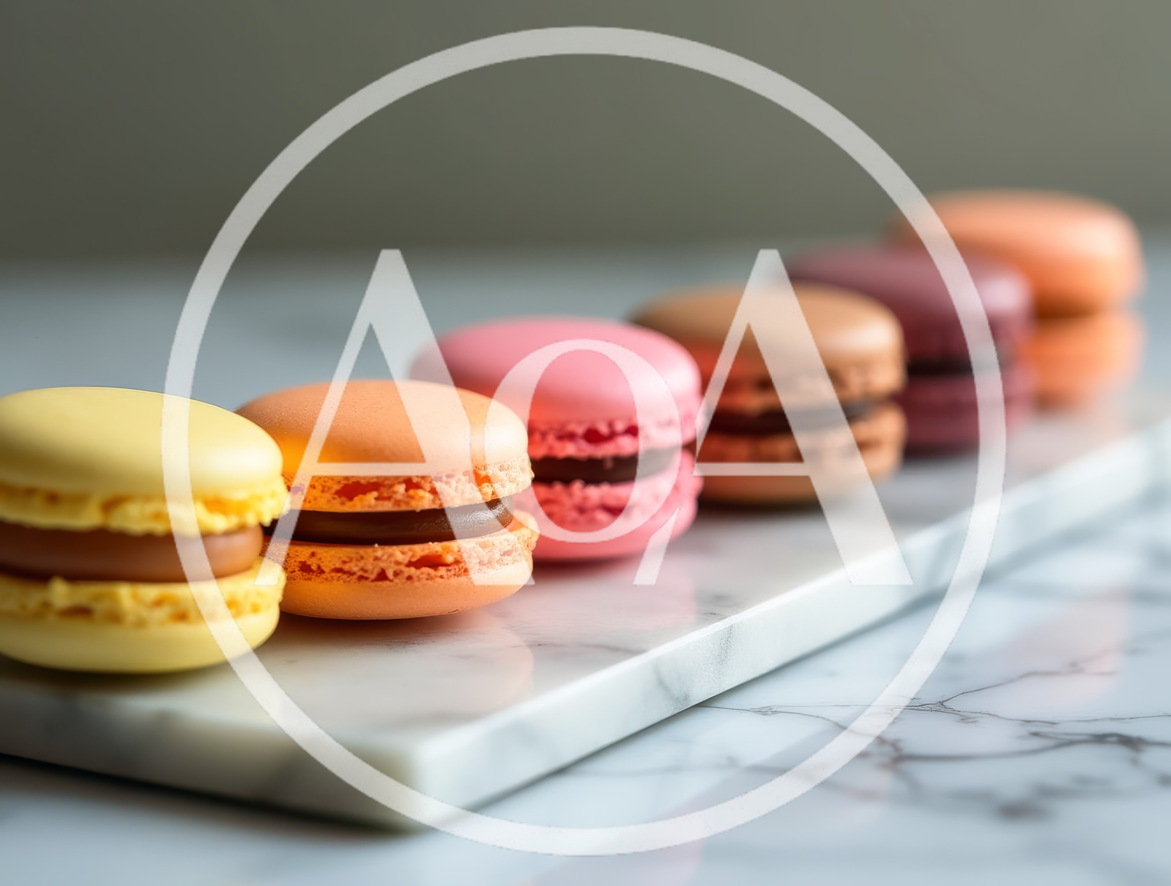 Colorful Macarons Arranged In A Row On Marble