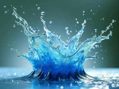 Blue Water Crown Splash Against Teal Background