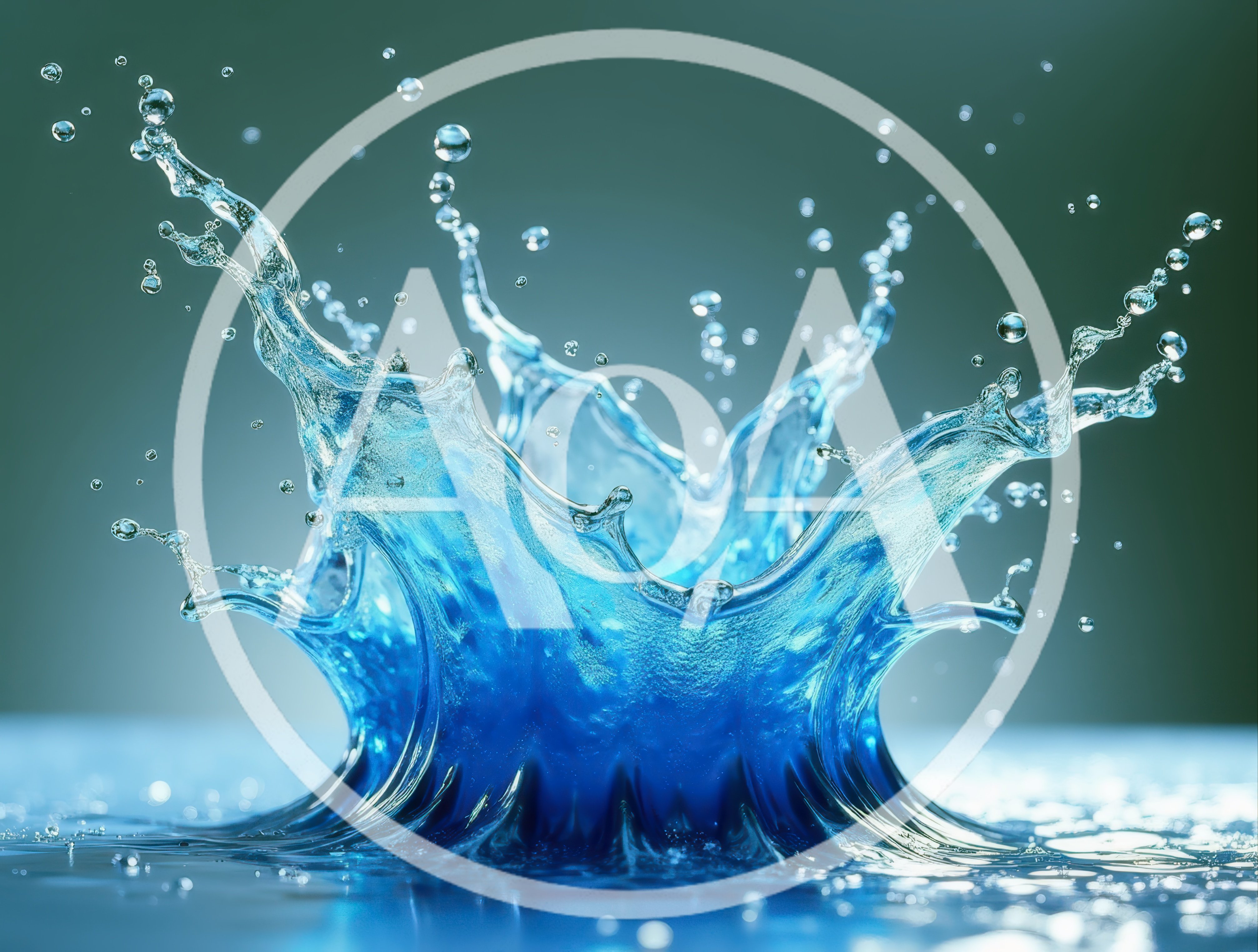 Blue Water Crown Splash Against Teal Background