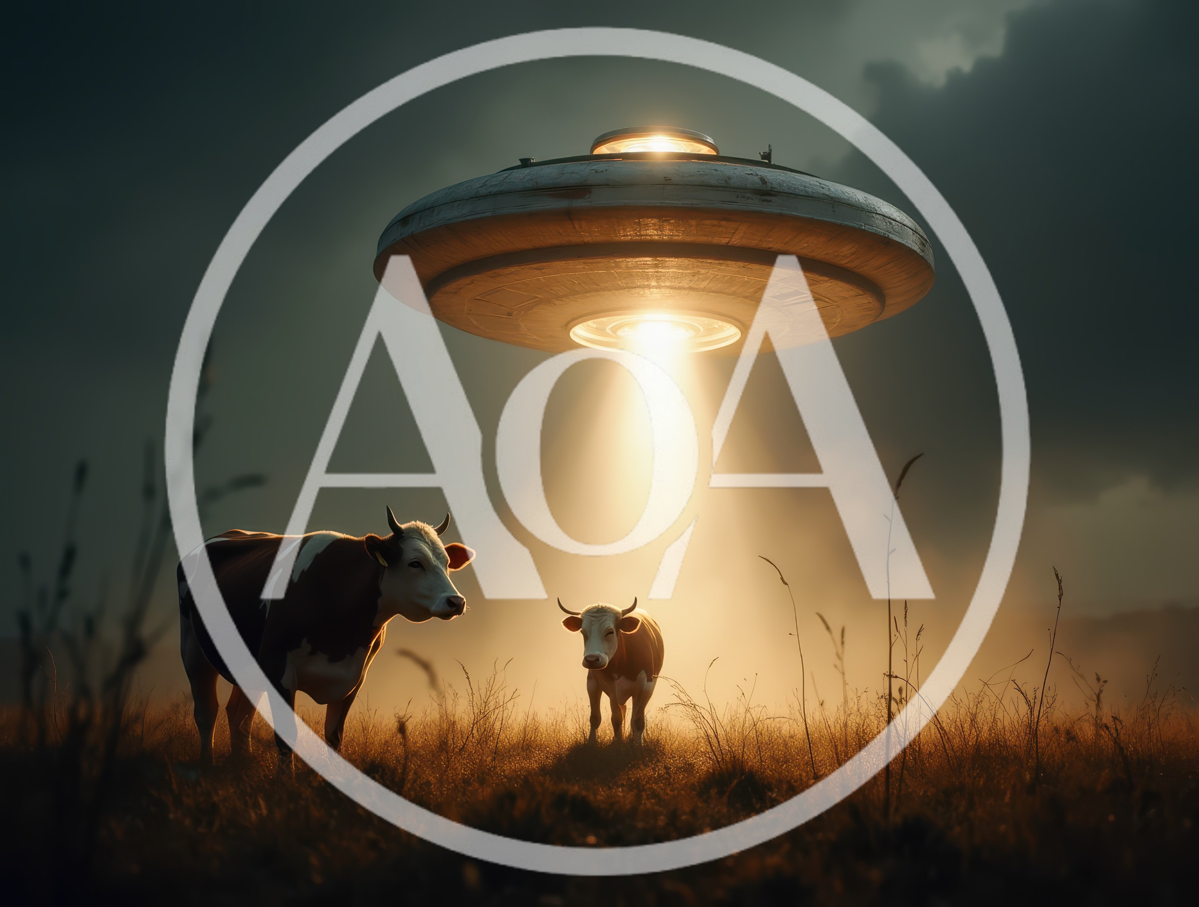 UFO Abducting Cows In A Dark Rural Field