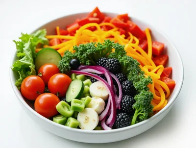 Fresh Colorful Vegetable Salad Bowl With Blackberries