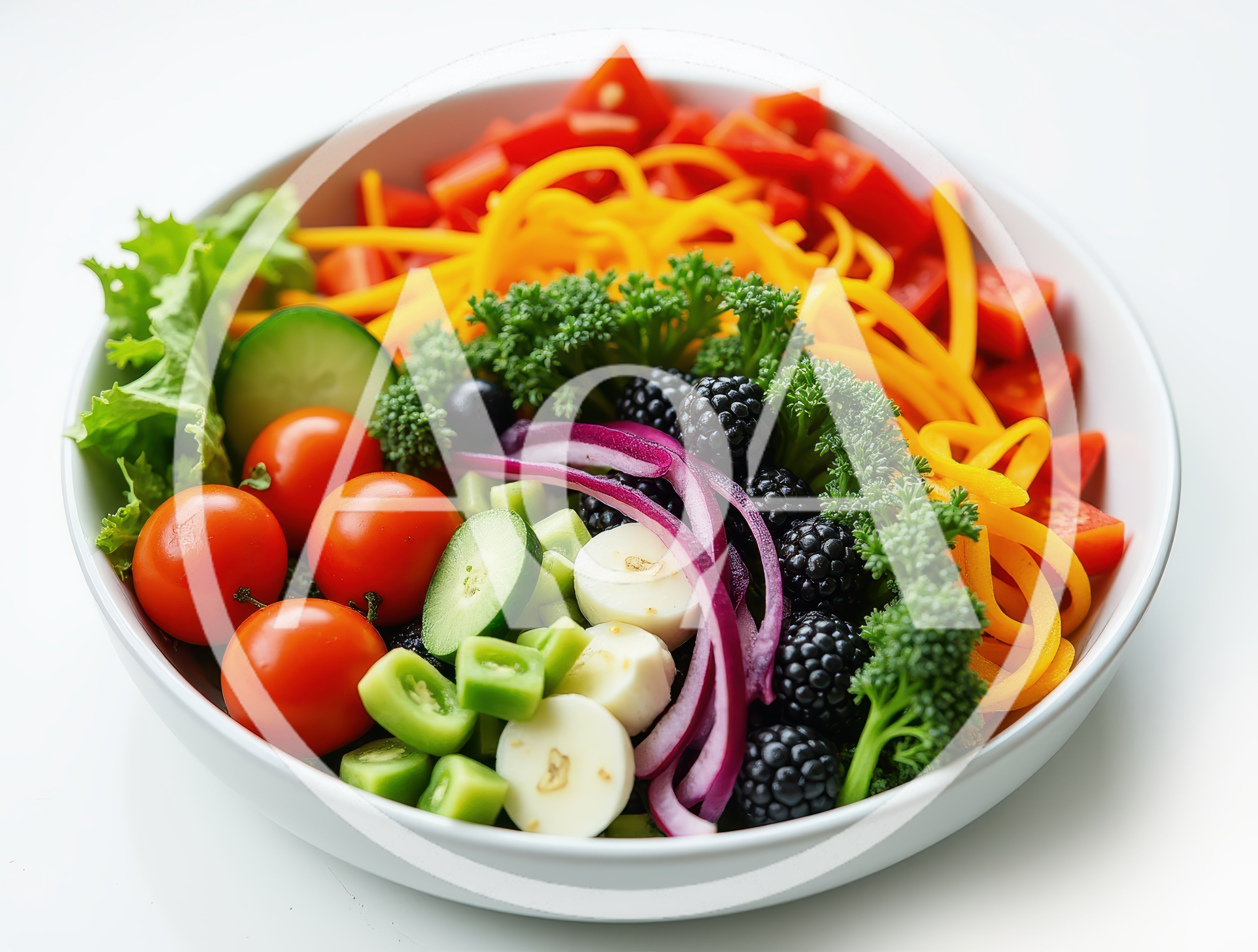Fresh Colorful Vegetable Salad Bowl With Blackberries