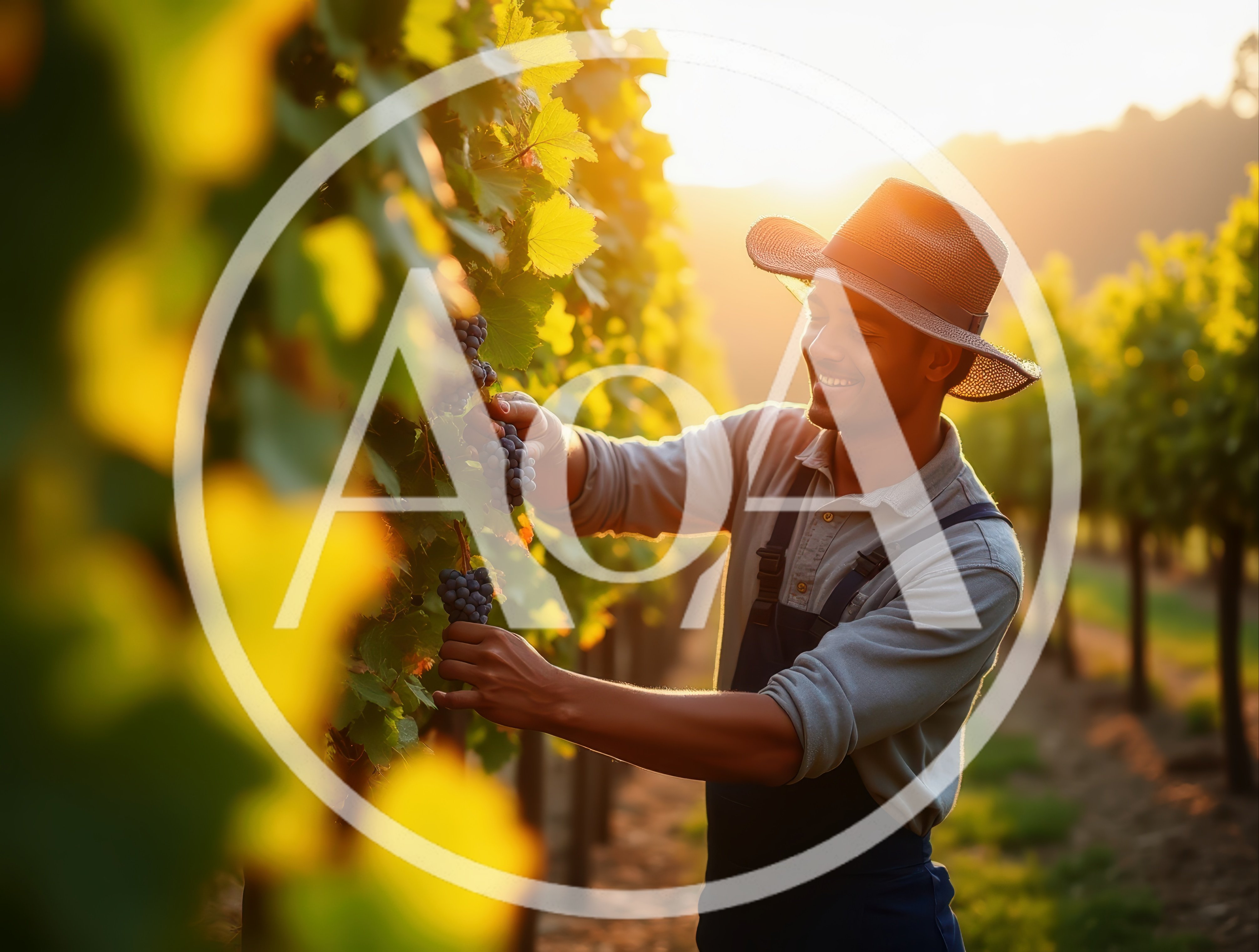 Young Farmer Harvesting Grapes in a Sunny Vineyard