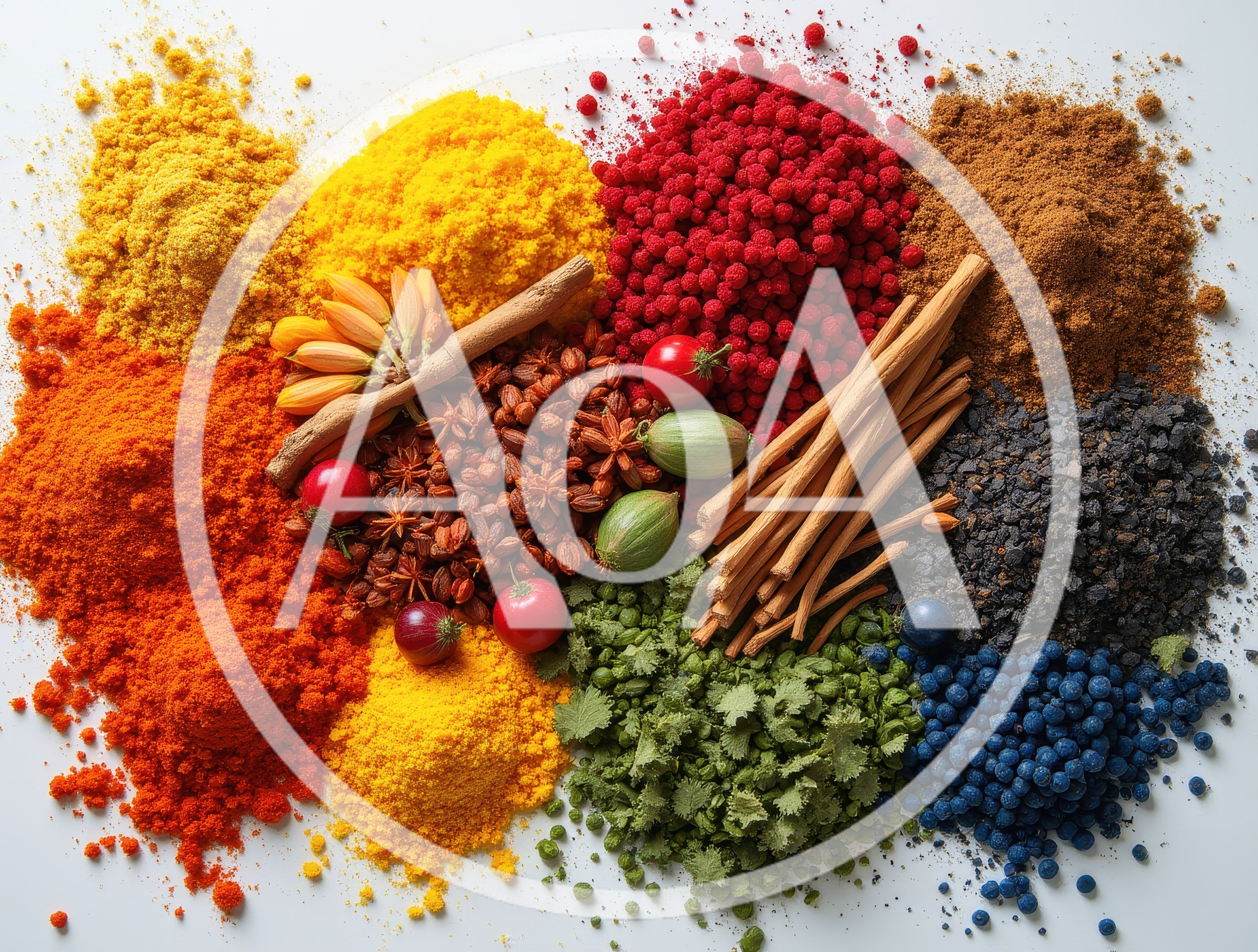 Assorted Colorful Spices And Herbs On White Background