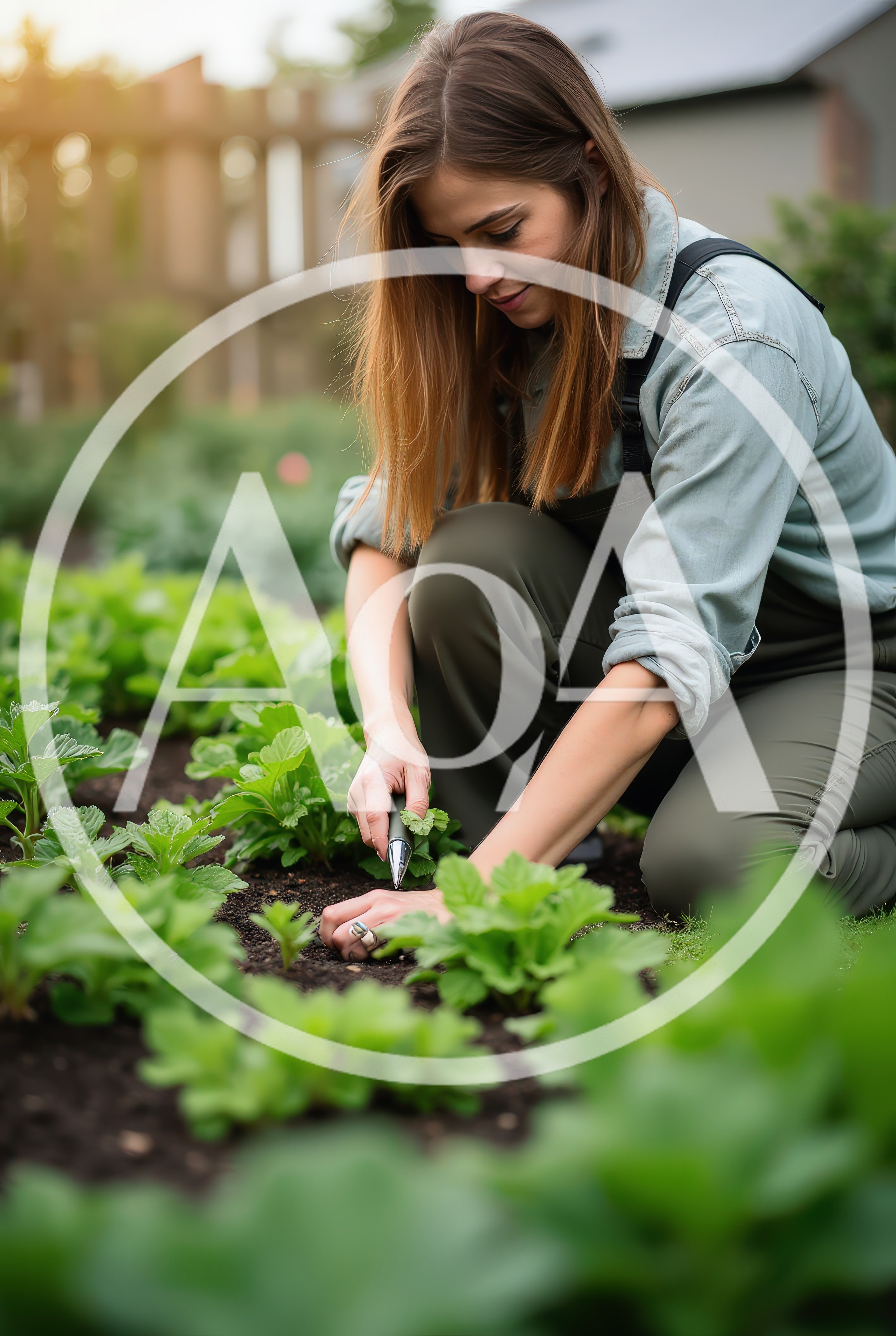 Young Woman Gardening In A Sunny Vegetable Patch