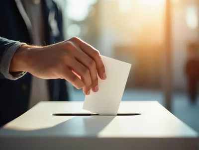 Person Casting A Vote In A Ballot Box