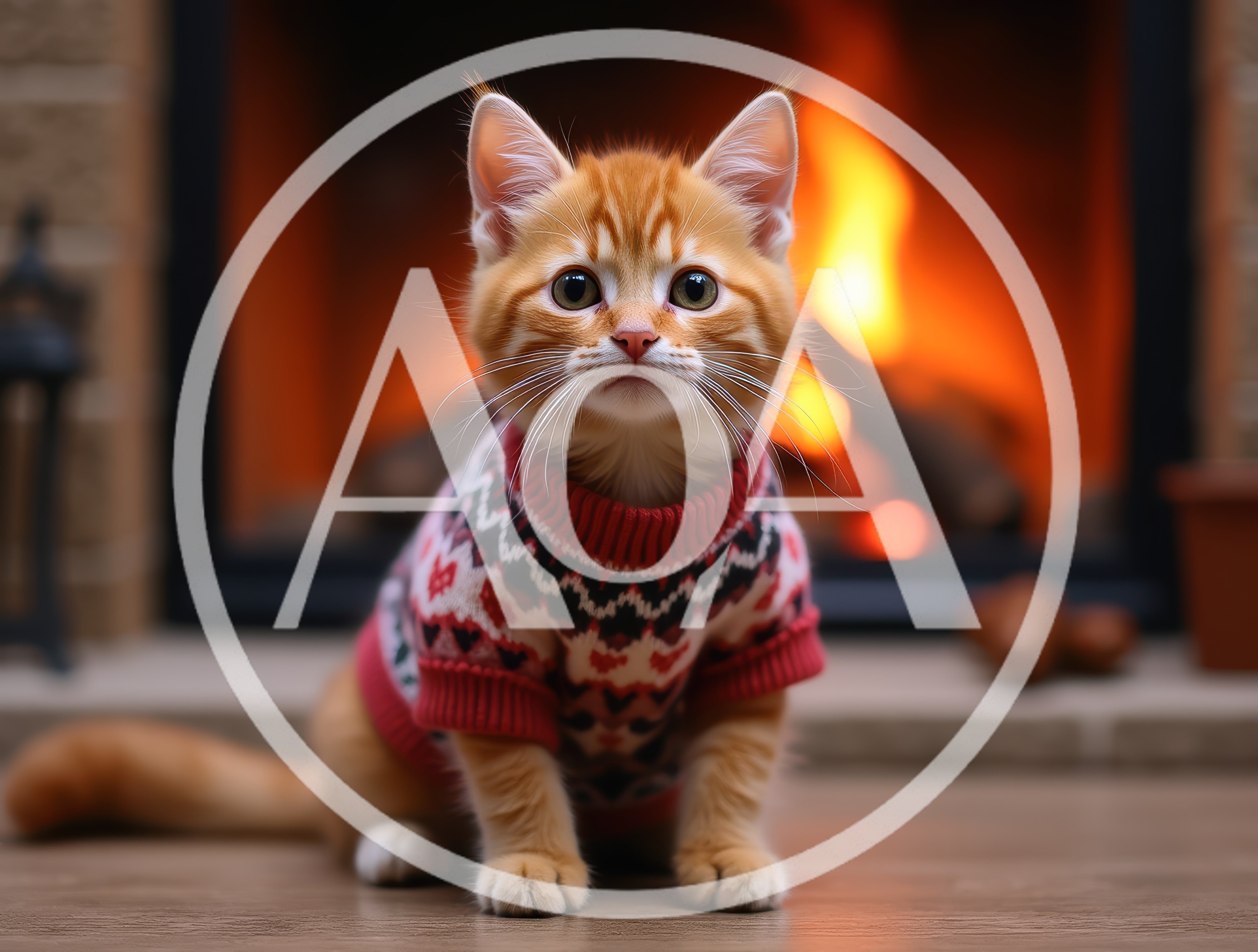 Ginger Kitten Wearing A Festive Patterned Sweater