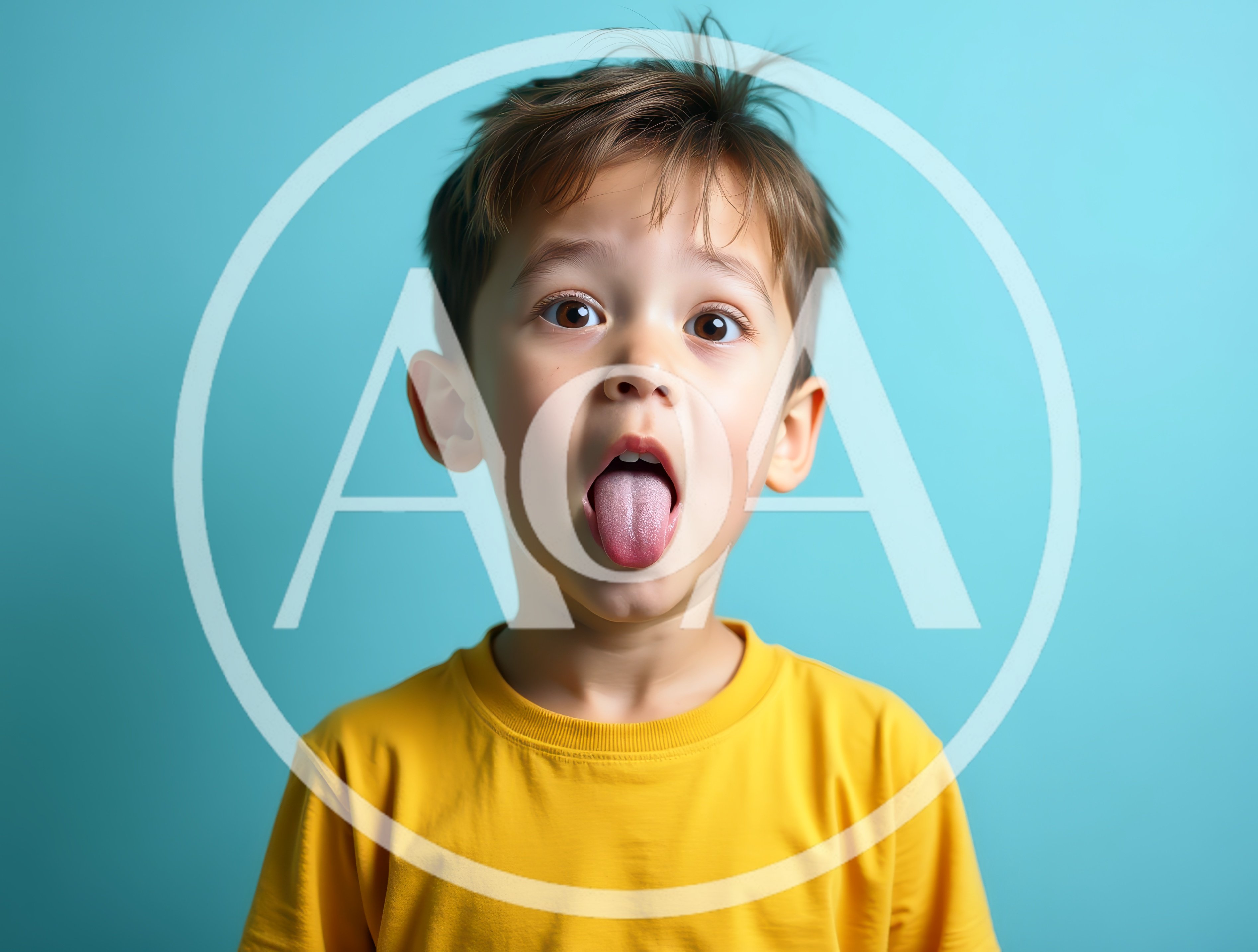 Young Boy Sticking Out Tongue Against Blue Background