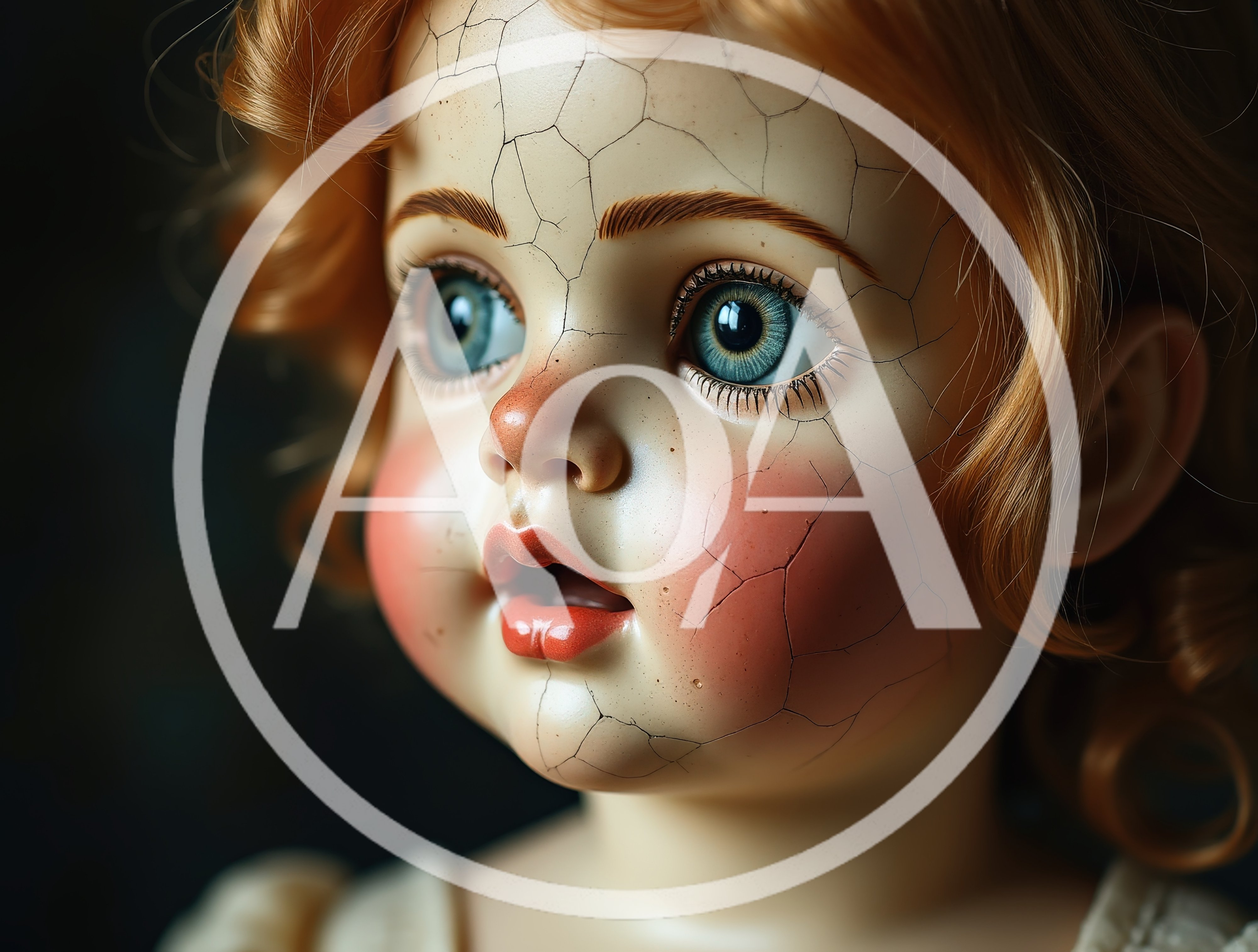 Close Up Portrait Of A Cracked Vintage Doll