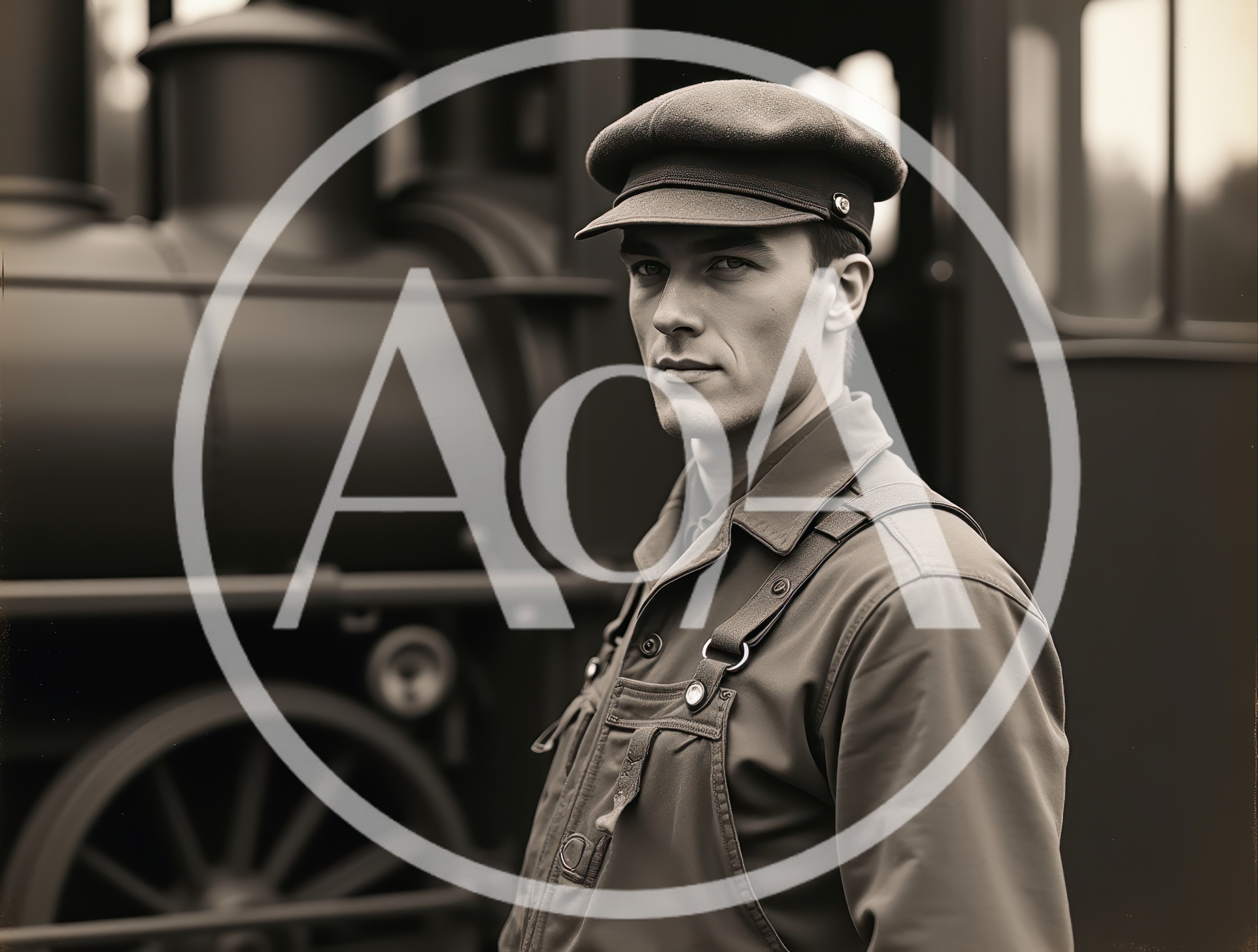 Portrait Of A Young Train Conductor In Vintage Uniform