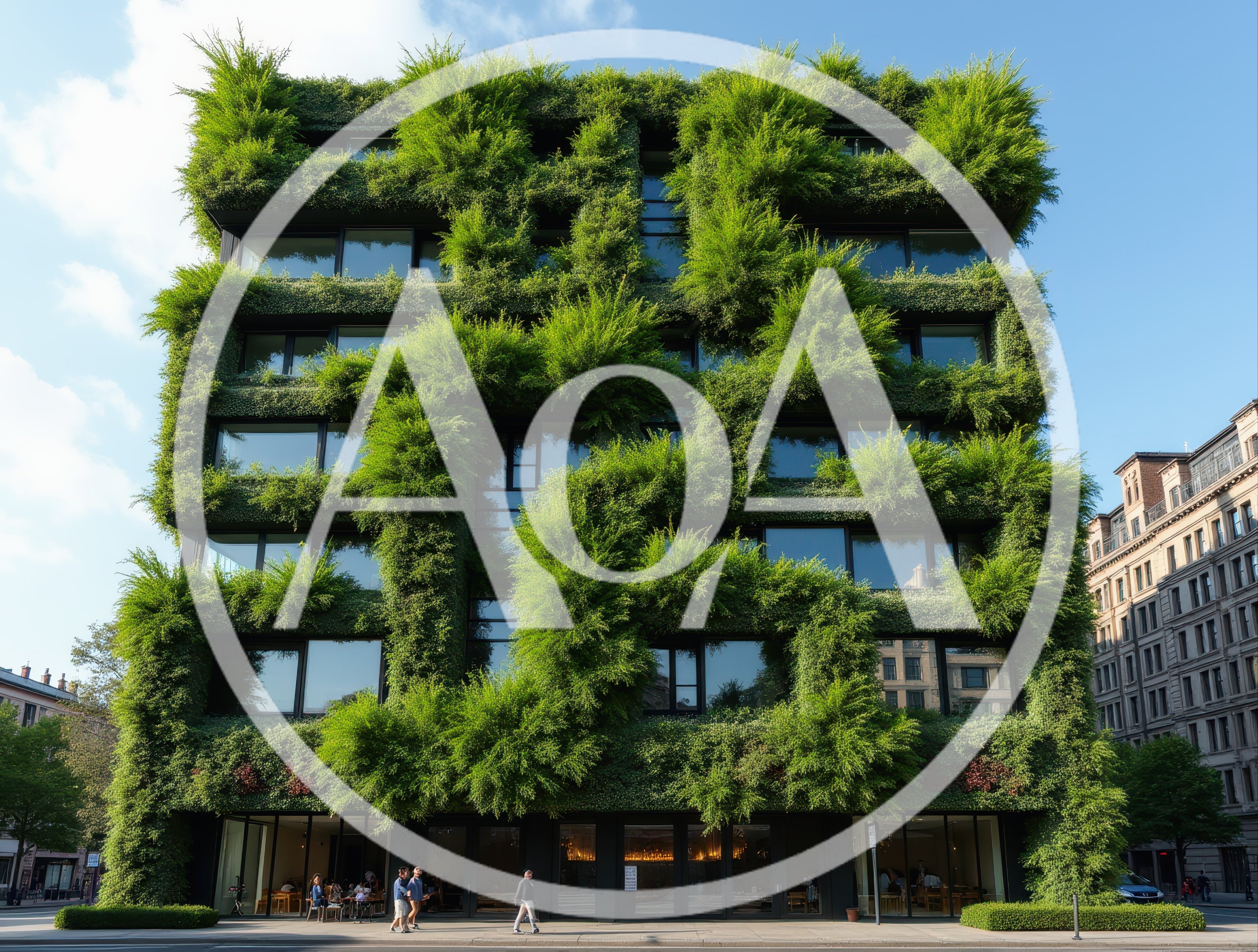 Modern Building Facade Covered In Lush Green Vegetation