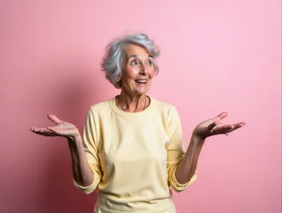 Surprised Senior Woman Gesturing With Open Hands