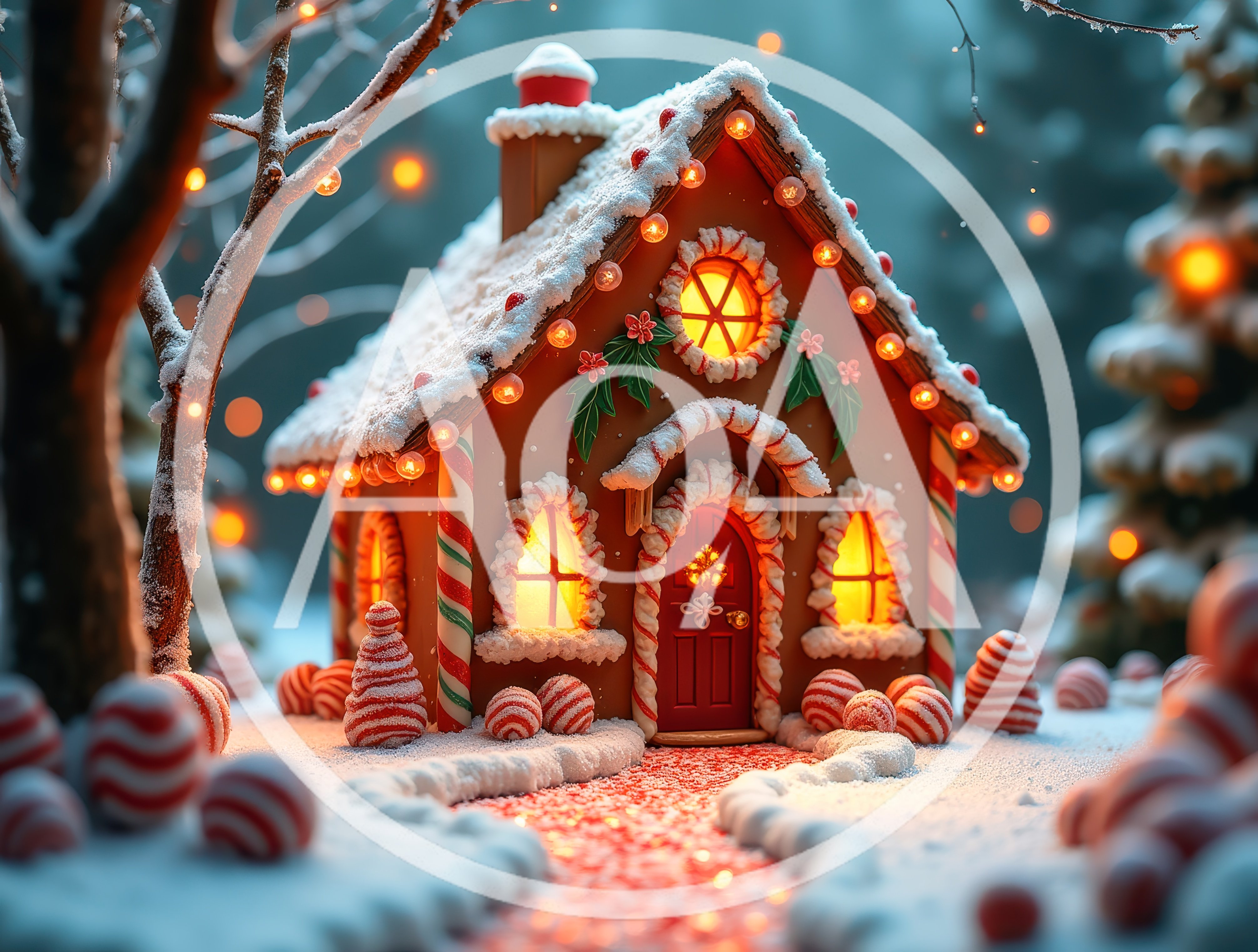 Festive Gingerbread House In Snowy Winter Landscape