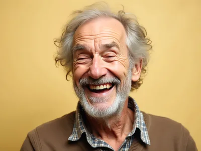 Laughing Elderly Man With Gray Hair And Beard