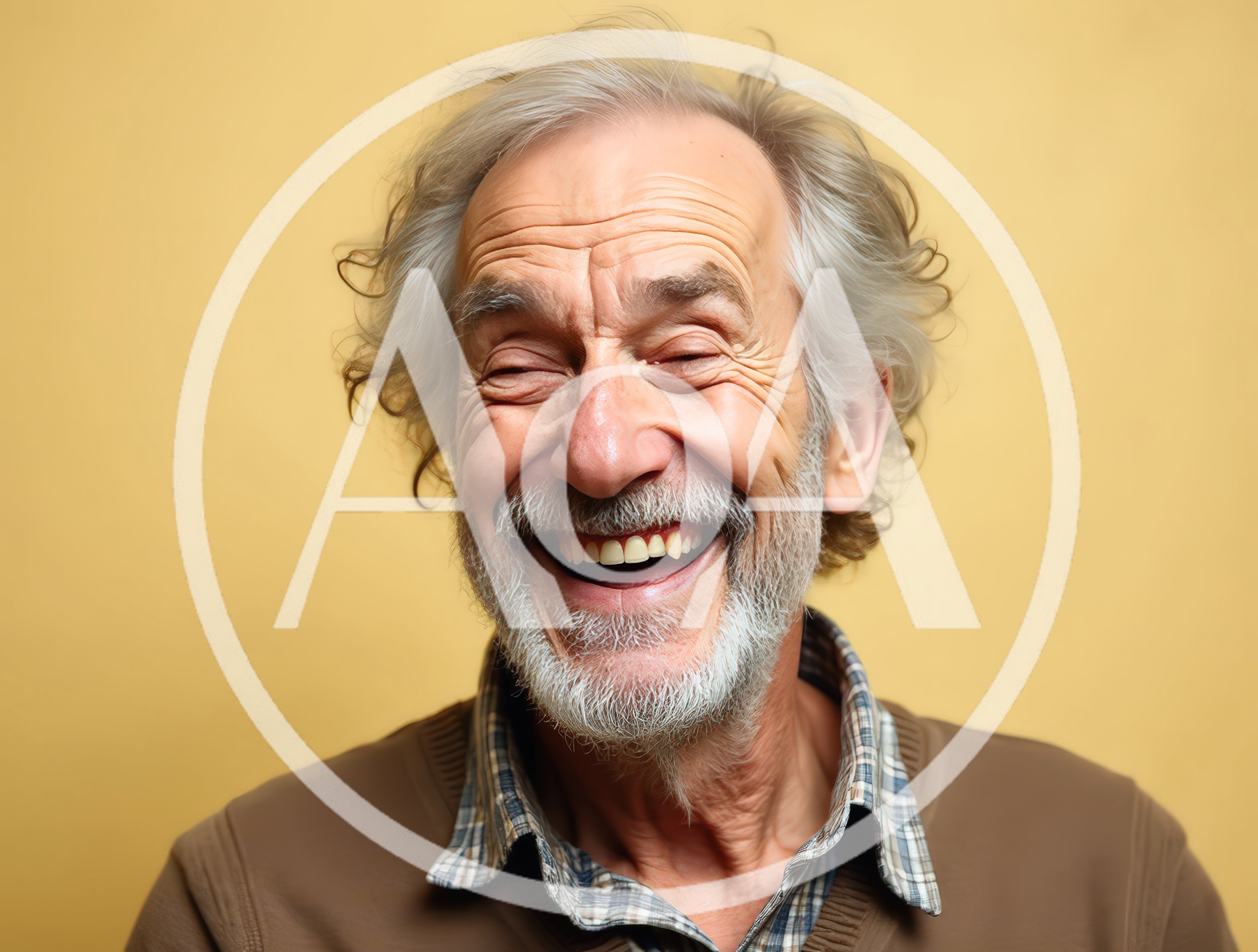 Laughing Elderly Man With Gray Hair And Beard
