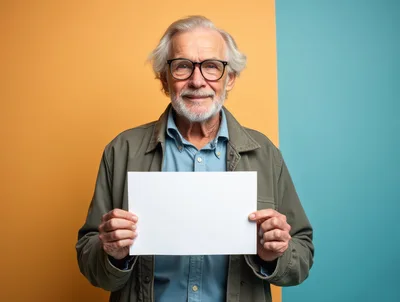Senior Man Holding Blank White Sign