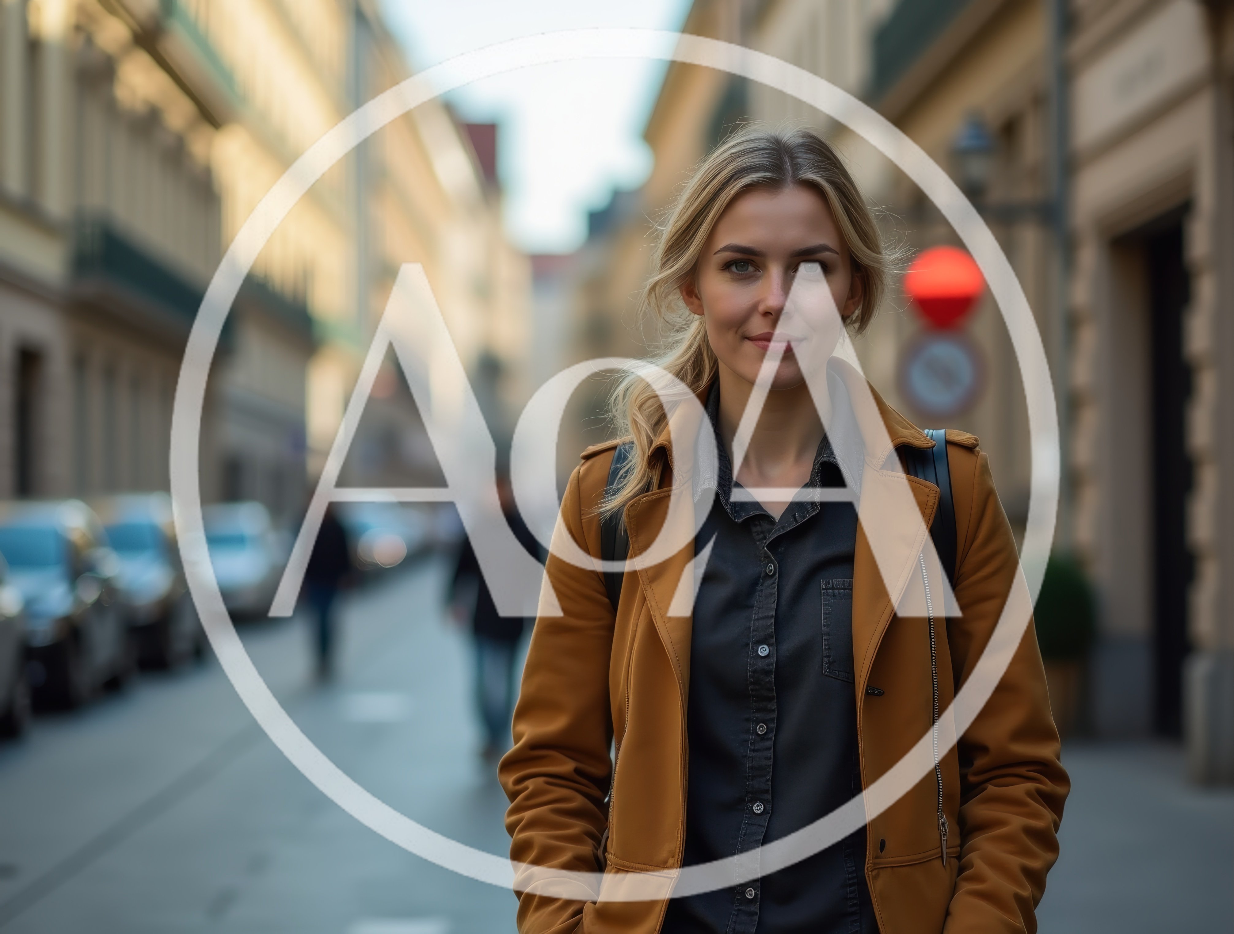 Young Woman Walking Through A European City Street