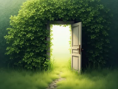 Open Doorway Leading To A Bright Green Garden