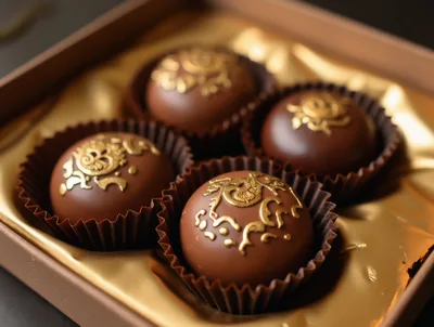 Four Gourmet Chocolate Truffles In A Gold Box