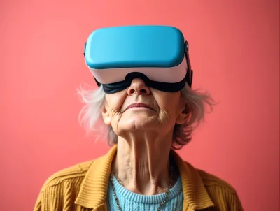 Elderly Woman Wearing Virtual Reality Headset