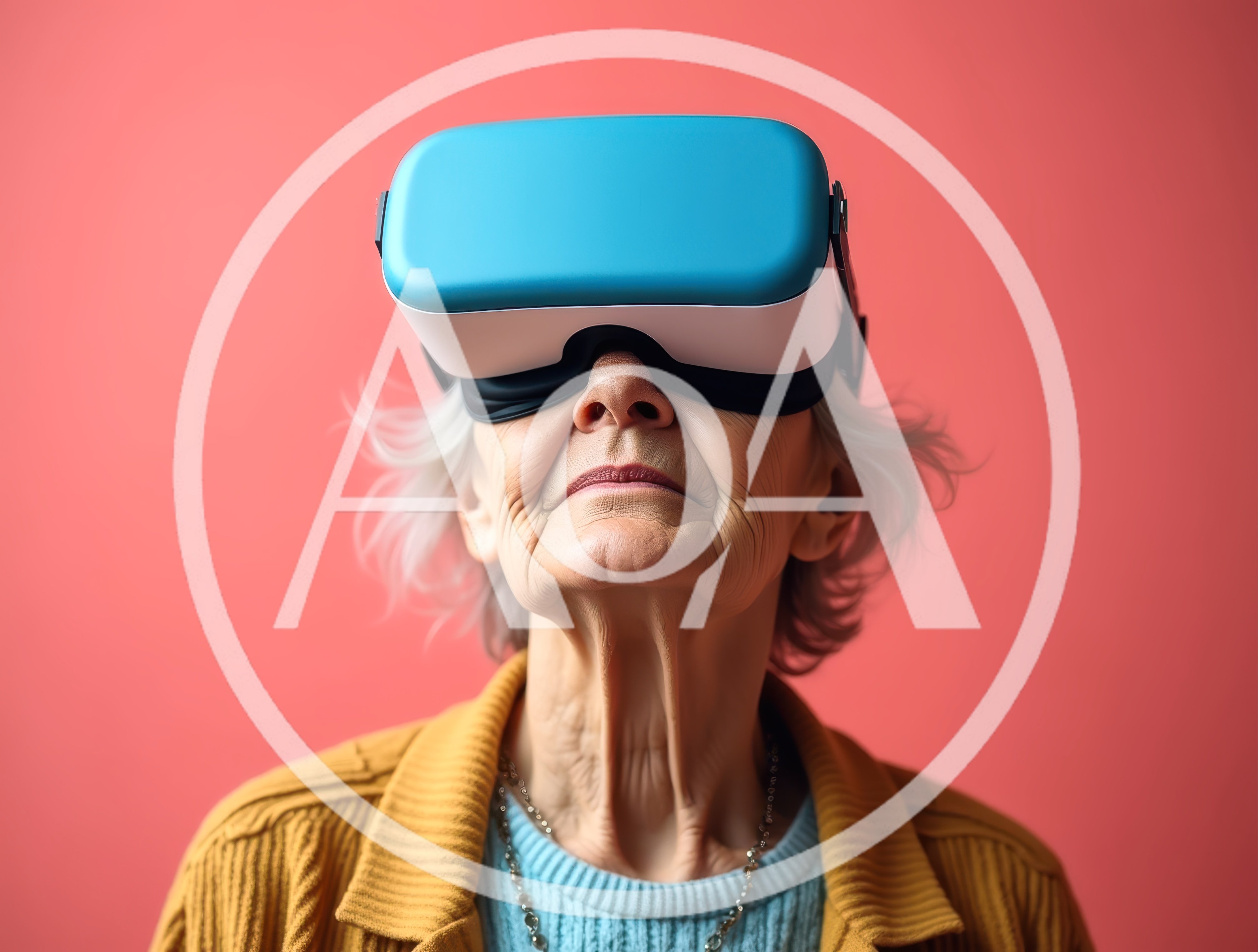 Elderly Woman Wearing Virtual Reality Headset