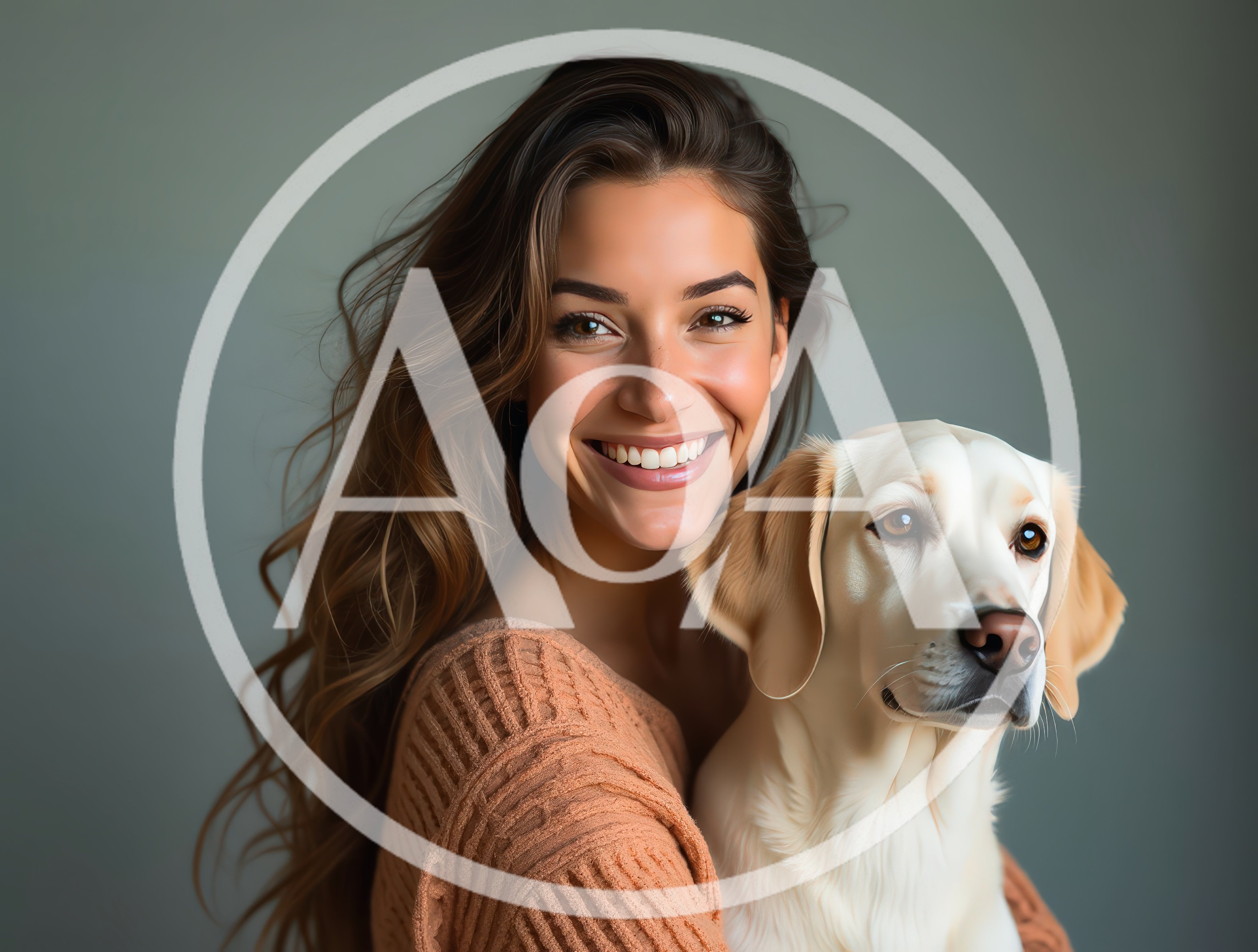 Smiling Woman Embracing Her Golden Labrador Retriever