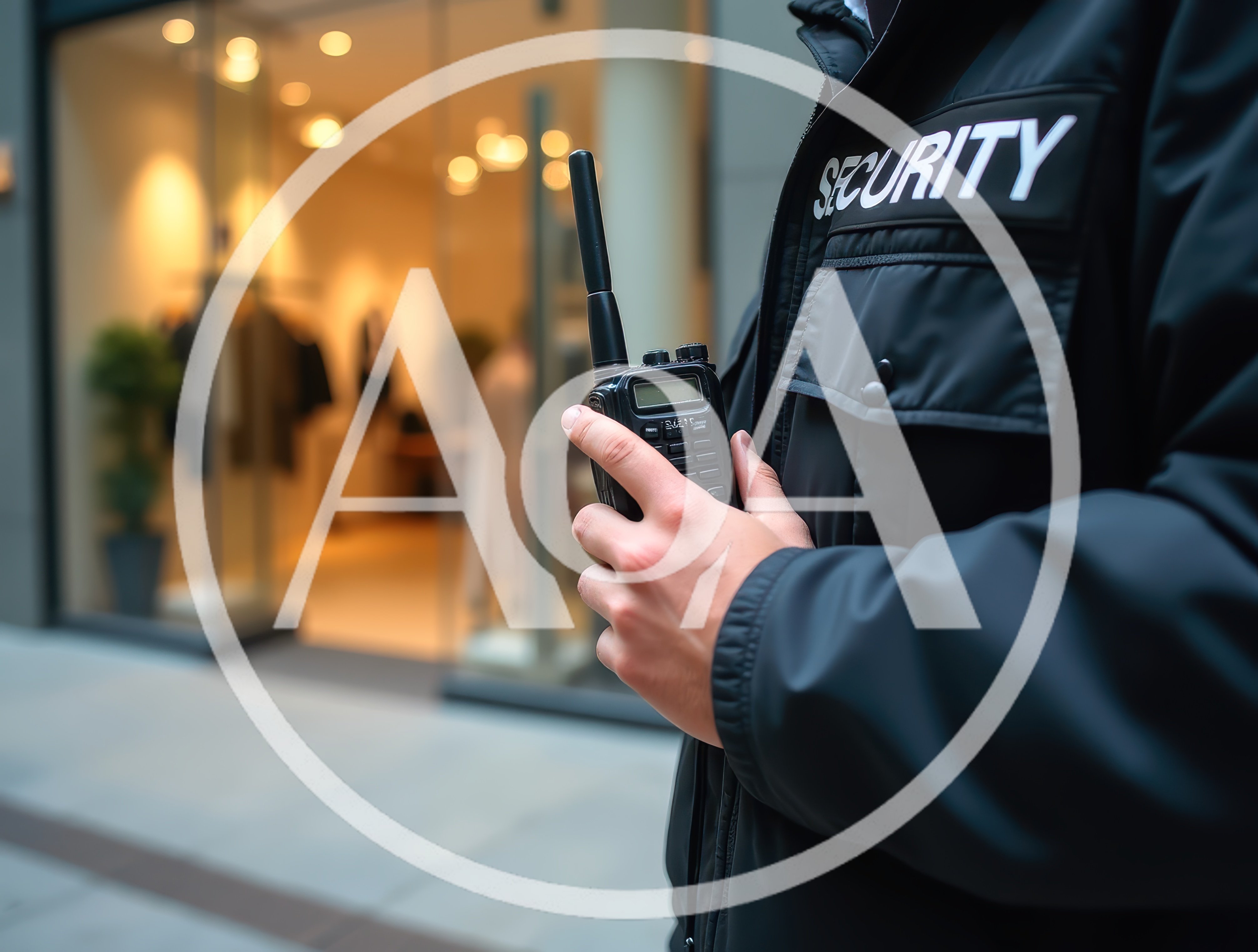 Security Guard Holding A Two Way Radio