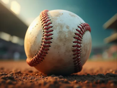Dirty Baseball Resting On A Professional Dirt Infield
