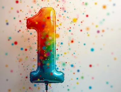 Rainbow Gradient Number One Balloon With Confetti