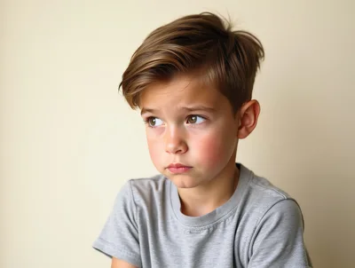 Portrait Of A Sad Young Boy Looking Away