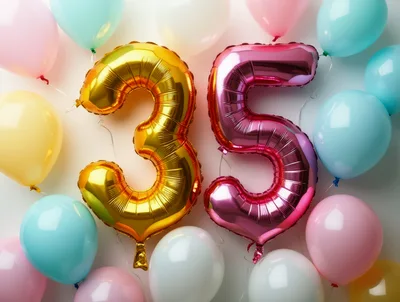 Gold and Pink Number 35 Balloons for Birthday Celebration