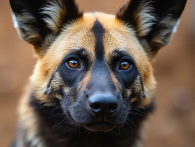 Close Up Portrait Of An African Wild Dog