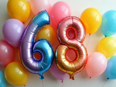 Number 68 Foil Balloons With Colorful Party Balloons