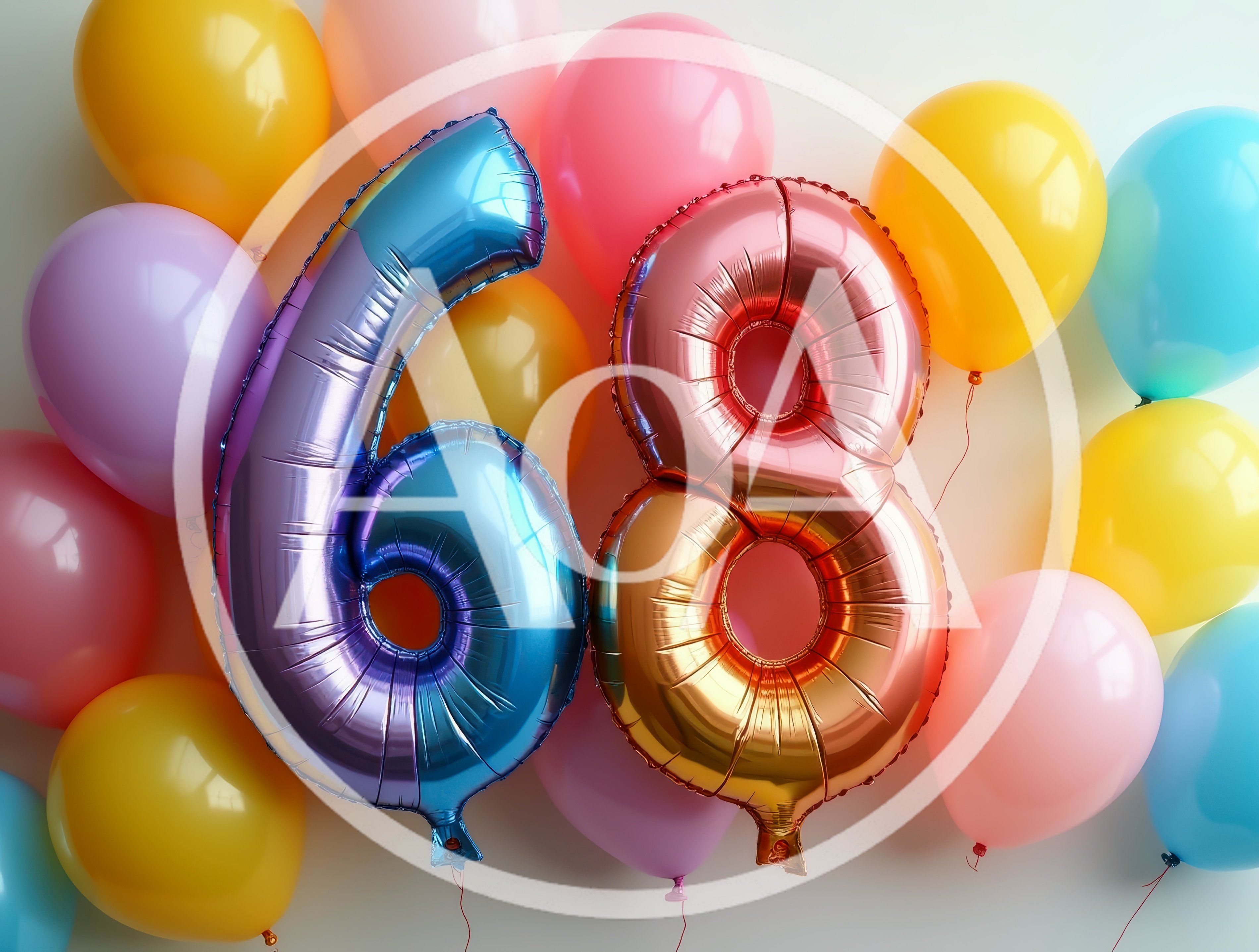 Number 68 Foil Balloons With Colorful Party Balloons