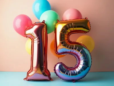 Metallic Number Fifteen Balloon Decoration