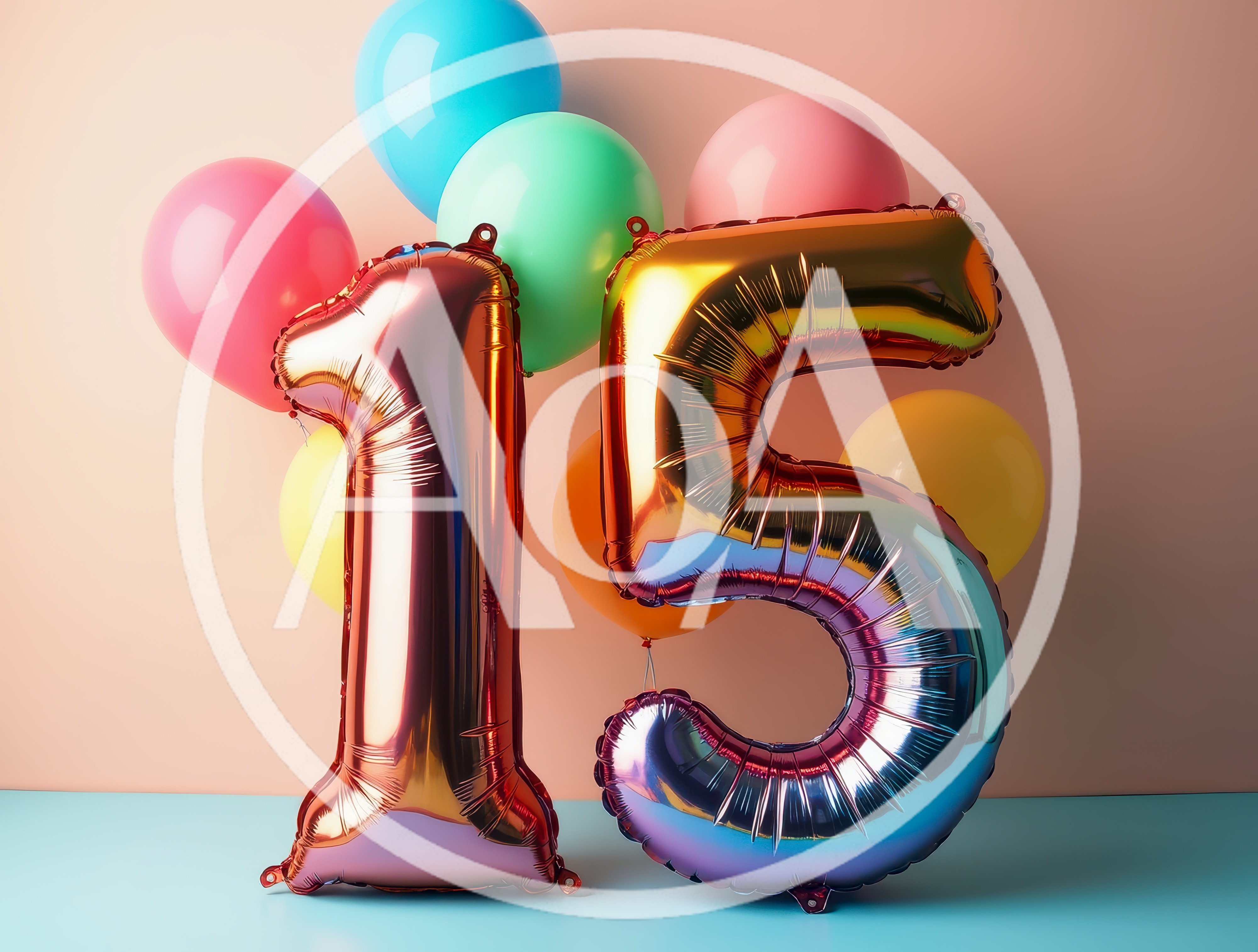 Metallic Number Fifteen Balloon Decoration