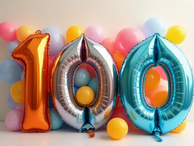 Large Metallic Number Balloons Displaying One Hundred