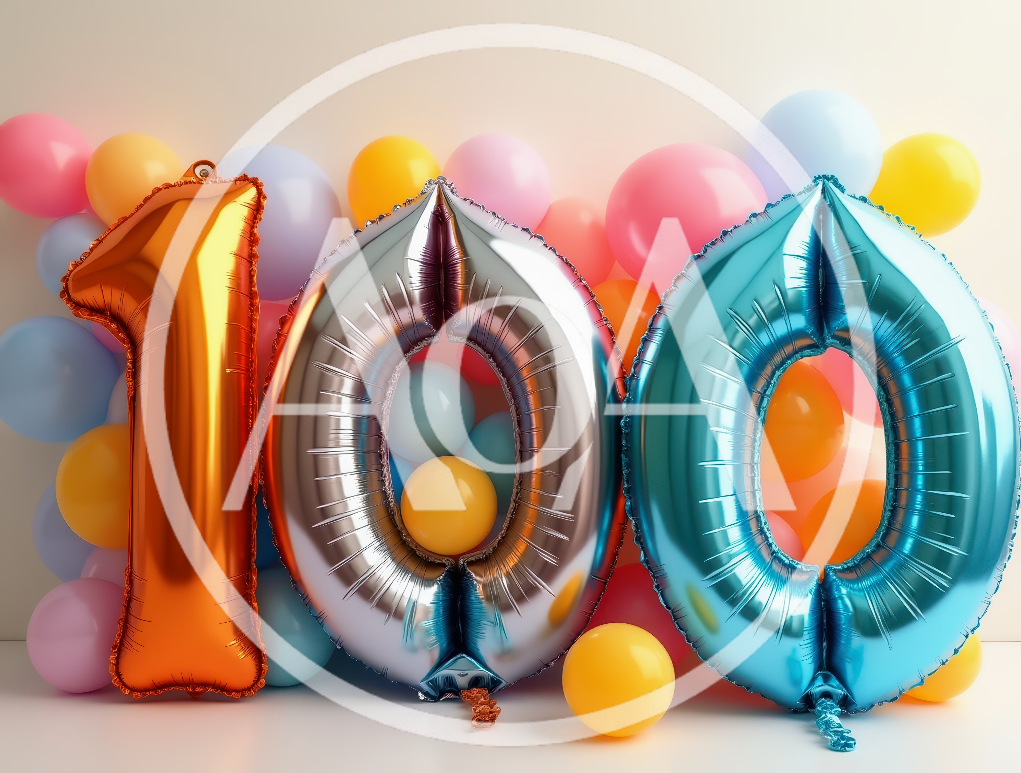 Large Metallic Number Balloons Displaying One Hundred
